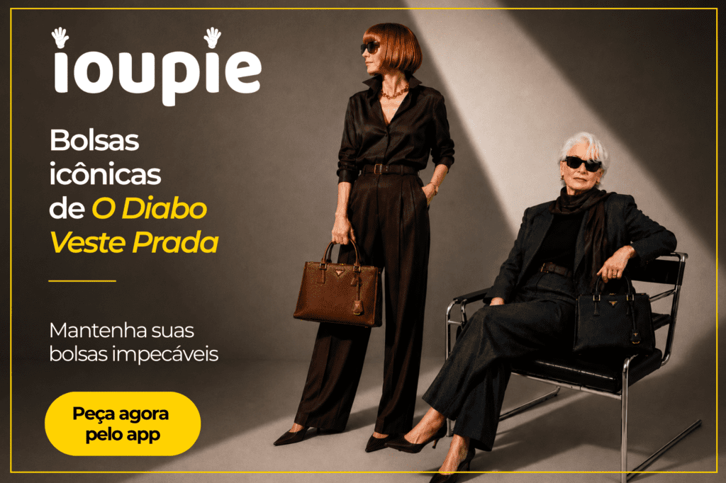 Imagem promocional sobre bolsas icônicas de O Diabo Veste Prada 2 com destaque para cuidados com bolsas de luxo