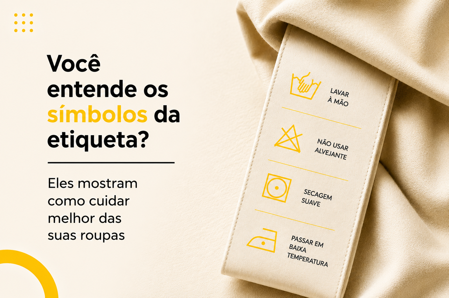 Símbolos da etiqueta de roupas e instruções de lavagem