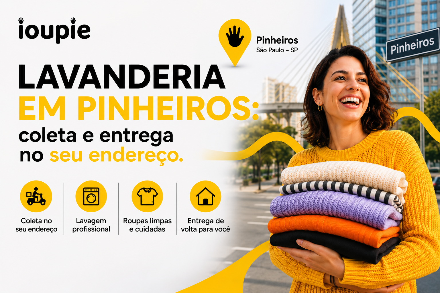 Lavanderia em Pinheiros São Paulo com coleta e entrega de roupas pelo app IOUPIE.