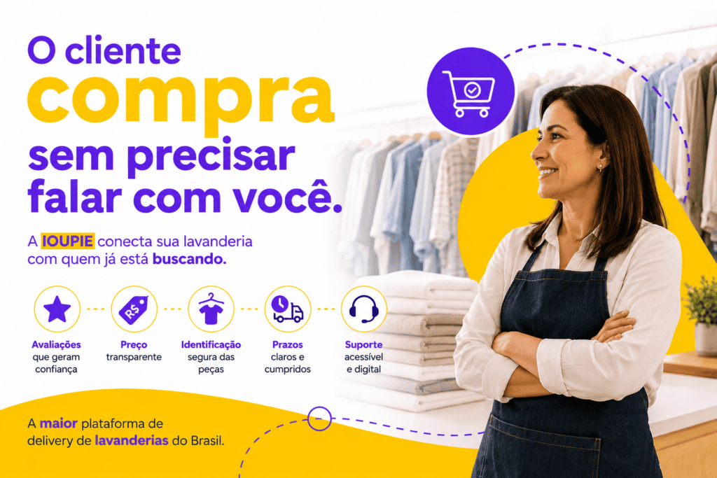 Banner IOUPIE sobre como conquistar clientes para lavanderia no ambiente digital