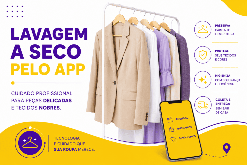 Lavagem a seco pelo app IOUPIE para peças delicadas e tecidos nobres, com coleta e entrega em São Paulo.