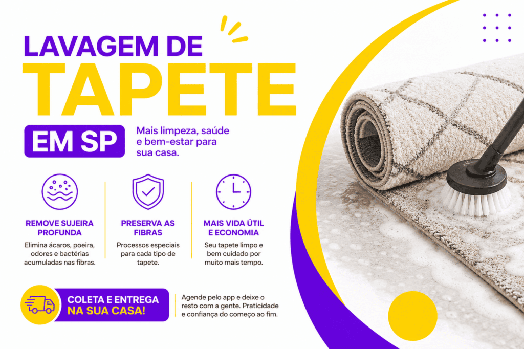 Lavagem de tapete em SP com coleta e entrega pela IOUPIE. Tapete sendo higienizado profissionalmente para remover sujeira profunda, preservar as fibras e aumentar a vida útil.